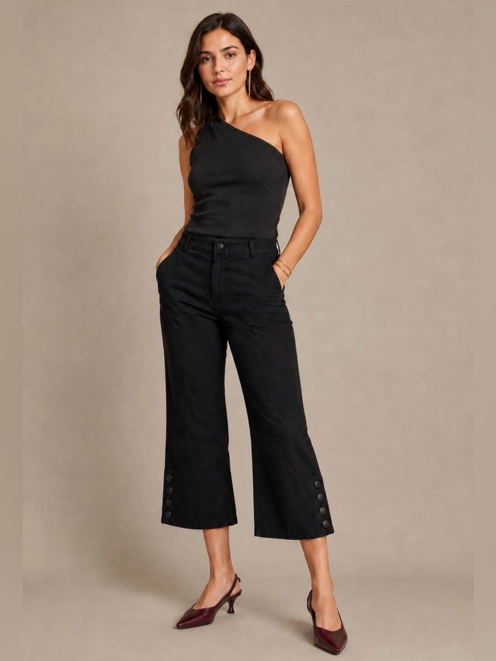 Vintage Moschino Cheap & Chic Black Cropped Gaucho Pants Button Hem US 12